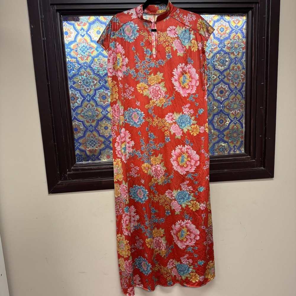 Vanity Fair Nightgown‎ Vtg Gown Asian Floral Lingerie Sz Large Sleep Red L